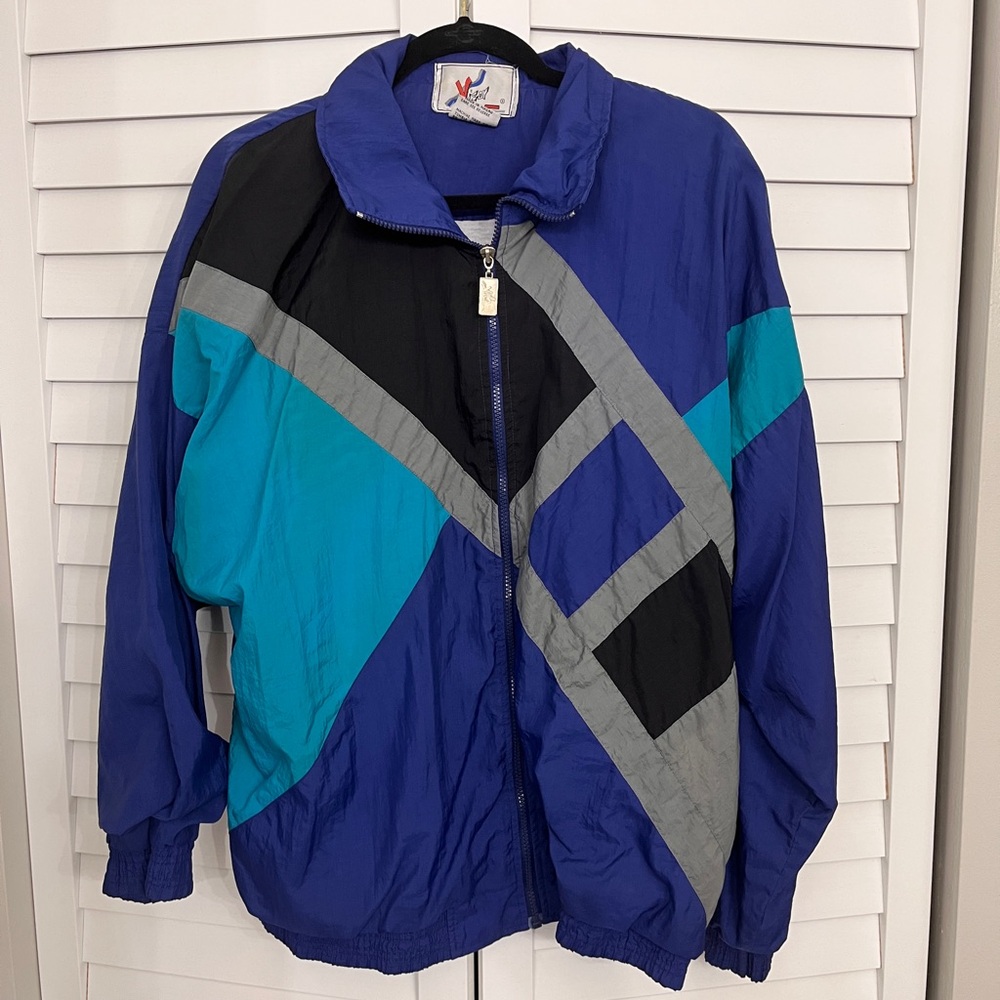 Vintage Blue and Black Windbreaker Jacket